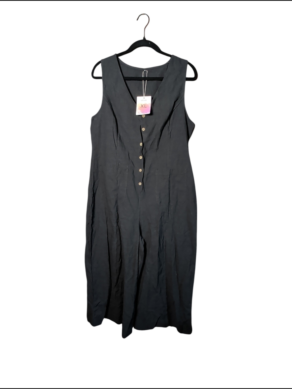 Sleeveless Black Button-Front Women's Jumpsuit